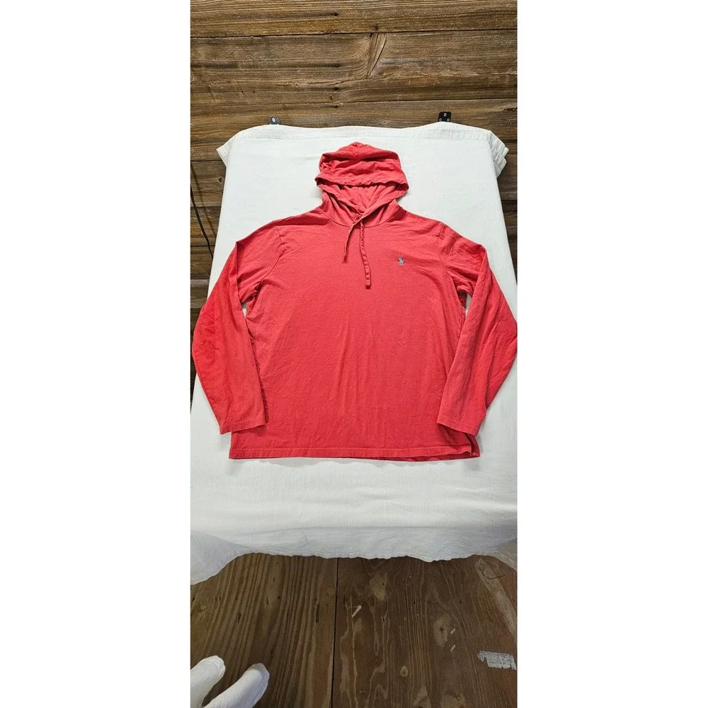 Polo Ralph Lauren Mens Red Long Sleeve Hooded T-Shirt Pony Logo Size Large